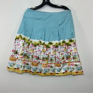 Talbots Watercolor Santorini Vacation Village Resort Skirt Womens Aline Blue 10P
